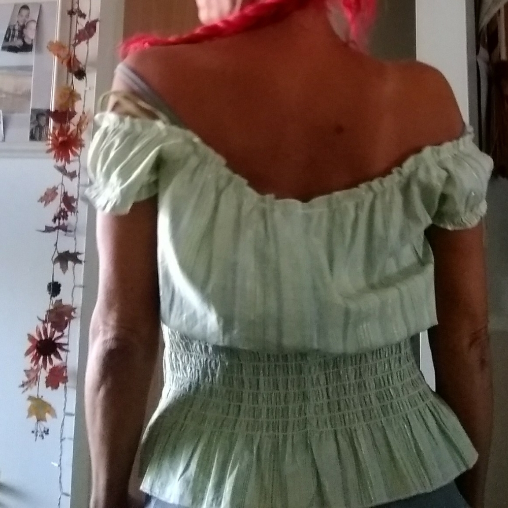 Sea green off the shoulder blouse